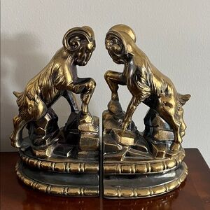 Vintage Brass SCC 1974 Ram Sheep Bookends Excellent Condition!